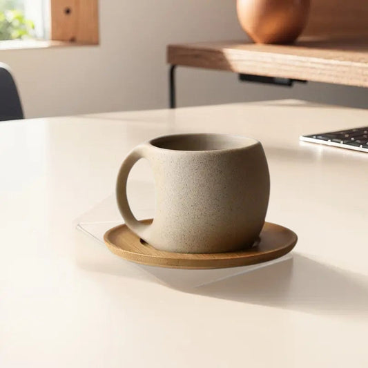 ClayHaven - Taza De Café De Cerámica Con Platillo de Madera