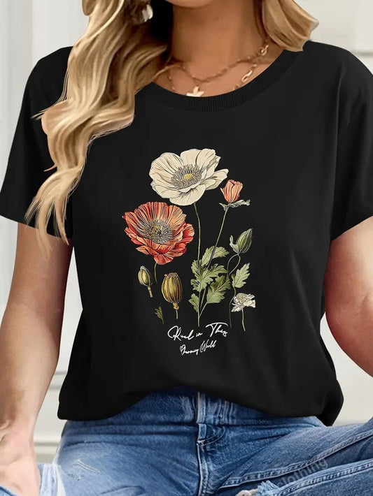 Aimilia - Elegante Camiseta De Manga Corta Con Estampado Floral