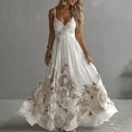 Adeluna - Vestido Largo Con Rosa Vintage y Bordado