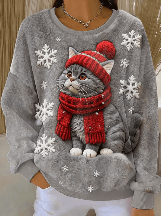 Aino - Jersey Navideño Con Diseño De Gato De Peluche