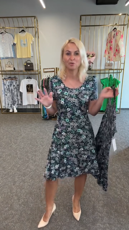 Ainsley - Vestido Estampado Con Cuello Redondo a La Moda